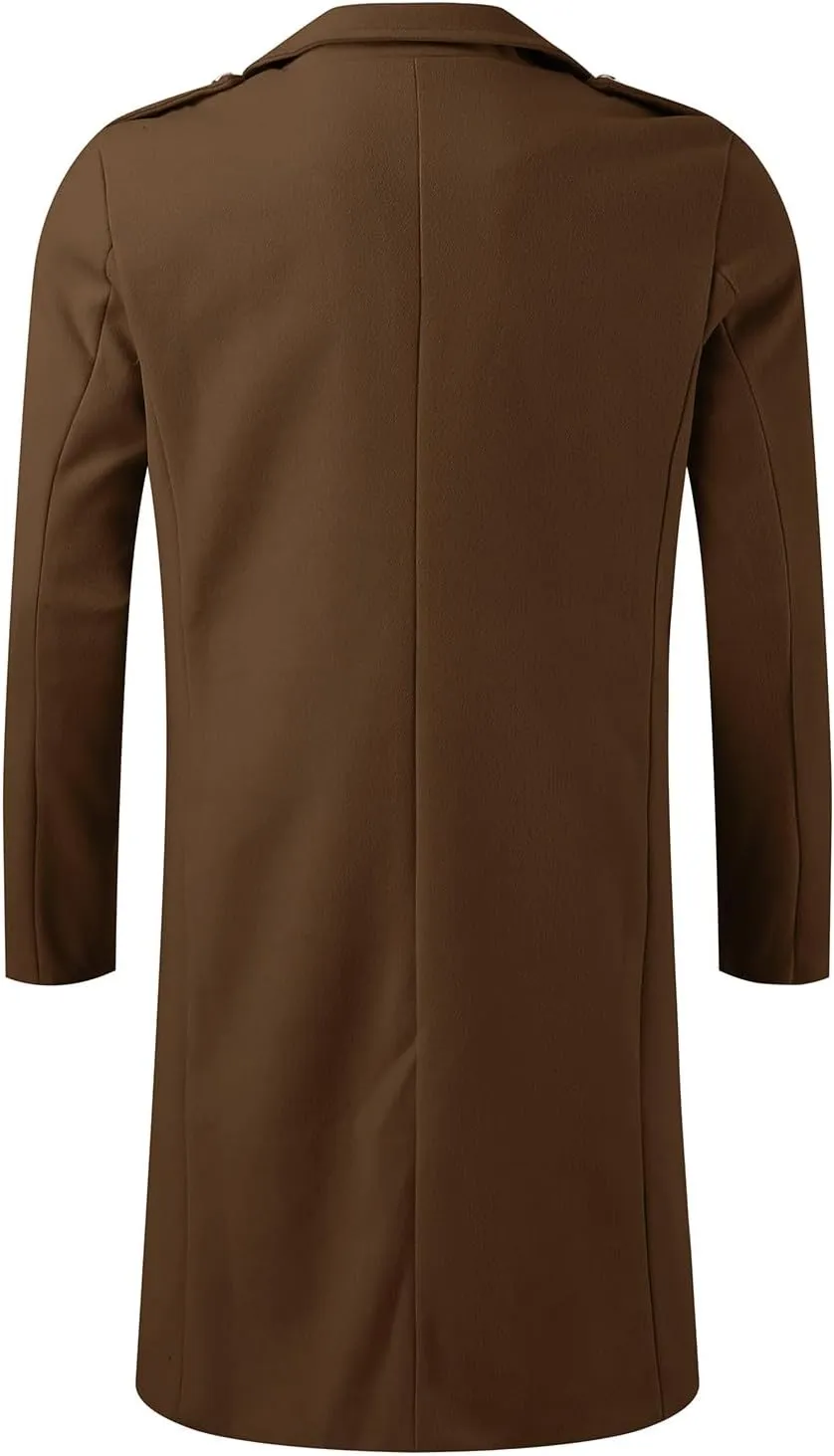 Mens Trench Coat Plus Size 2023 Winter Warm Notched Lapel Single Breasted Blazers Long Peacoat Overcoat Stylish Suit Jackets
