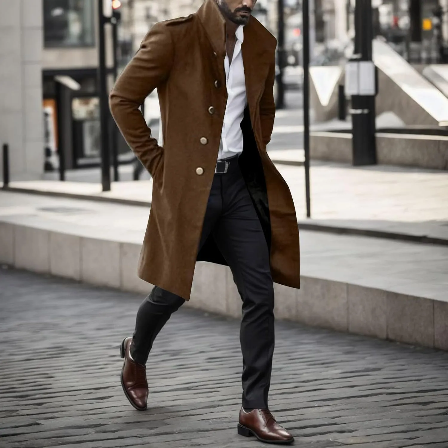 Mens Trench Coat Plus Size 2023 Winter Warm Notched Lapel Single Breasted Blazers Long Peacoat Overcoat Stylish Suit Jackets