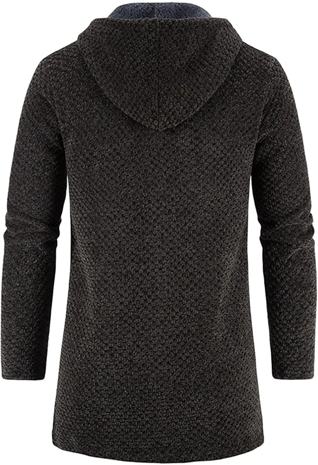 Mens Trench Coat Winter Wool Blend Jacket Overcoat Warm Long Coat, Winter Solid Knitted Hooded Cardigan Jacket