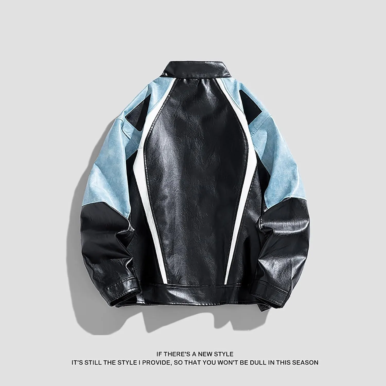 Men's Varsity Jacket Motorcycle Leather Jacket Fashion Color Block Baseball Leather Jacket Streetwear Bomber Coats
