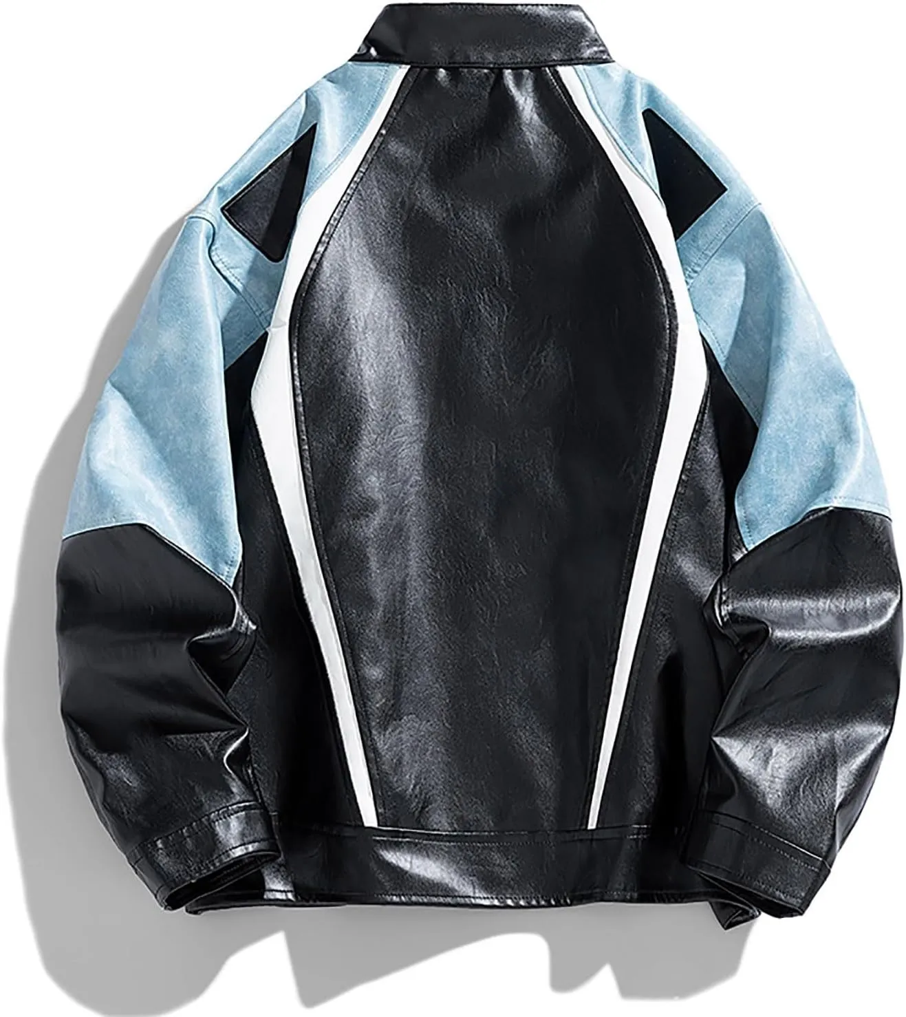 Men's Varsity Jacket Motorcycle Leather Jacket Fashion Color Block Baseball Leather Jacket Streetwear Bomber Coats