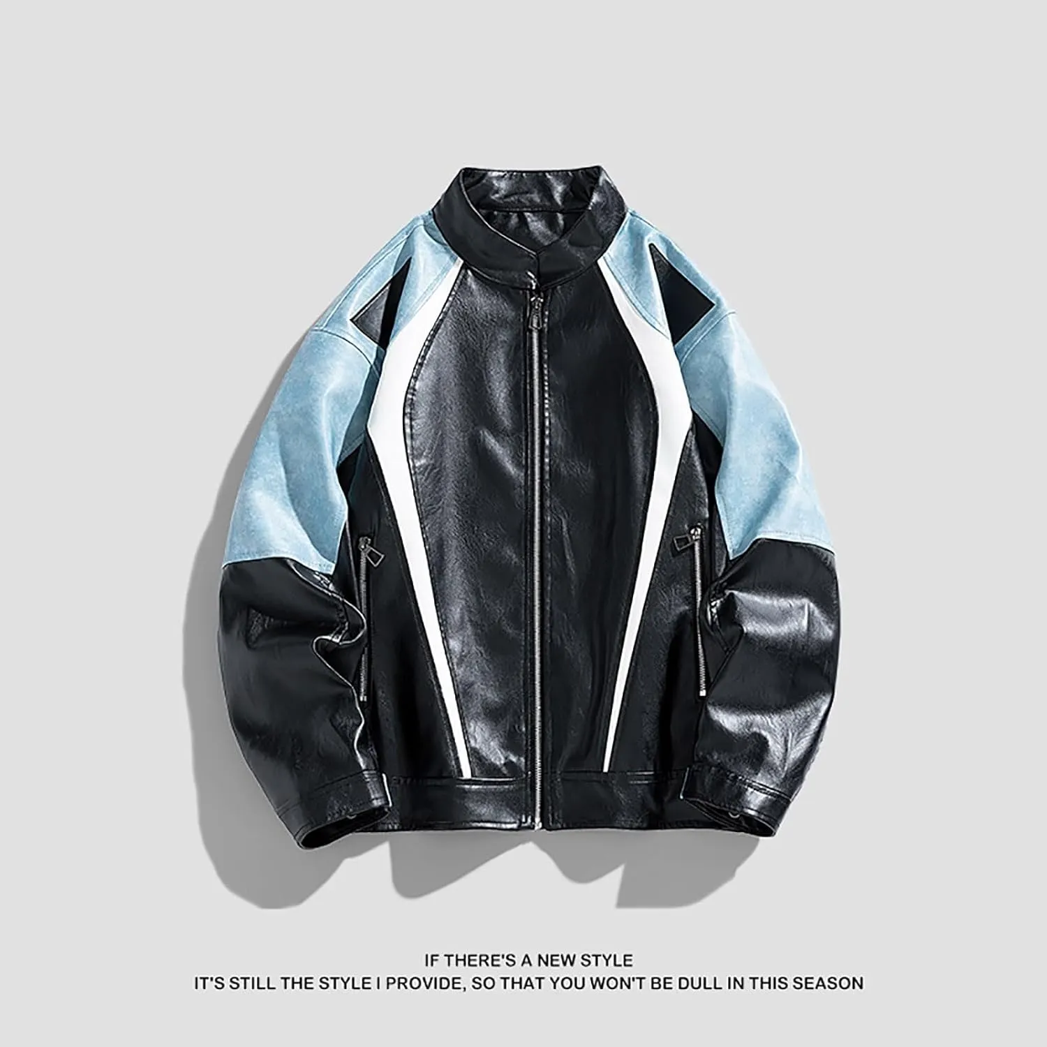 Men's Varsity Jacket Motorcycle Leather Jacket Fashion Color Block Baseball Leather Jacket Streetwear Bomber Coats