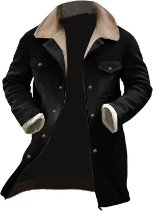 Men's Vintage Suede Jackets Fashion Plush Collar Western Cowboy Coats Distressed Faux Leather Motorcycle Jackets