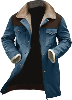 Men's Vintage Suede Jackets Fashion Plush Collar Western Cowboy Coats Distressed Faux Leather Motorcycle Jackets