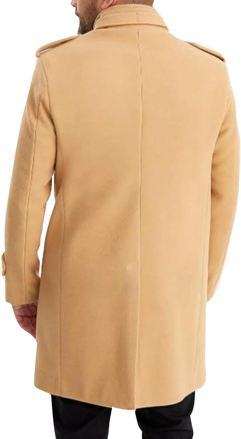 Men's Warm Winter Long Jacket Casual Classic Notched Collar Overcoat with Pockets
