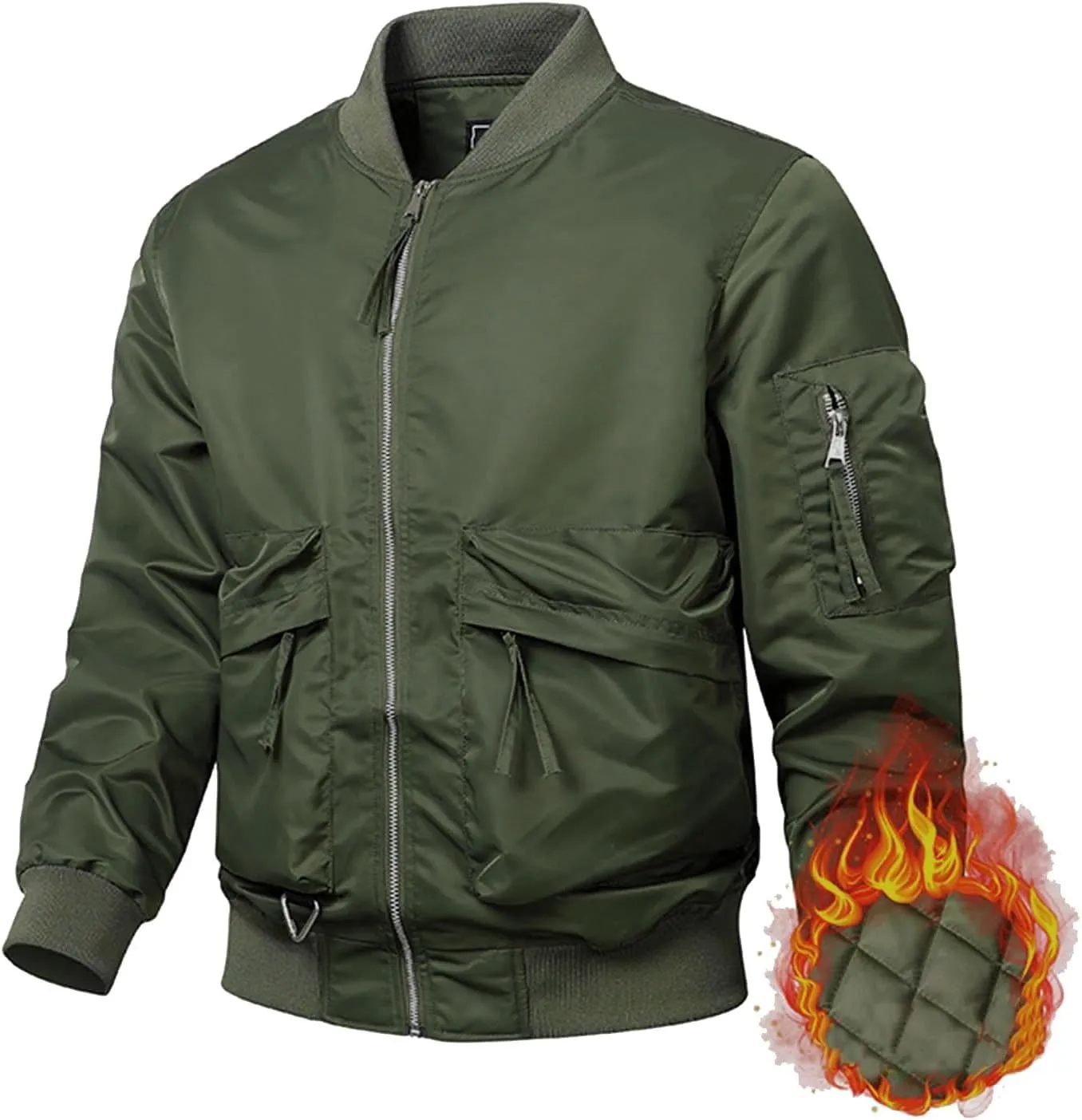 Mens Winter Coats Padded Bomber Jackets Warm Down Parkas Trendy Zip Up Jacket Thermal Cotton Overcoats with Pockets