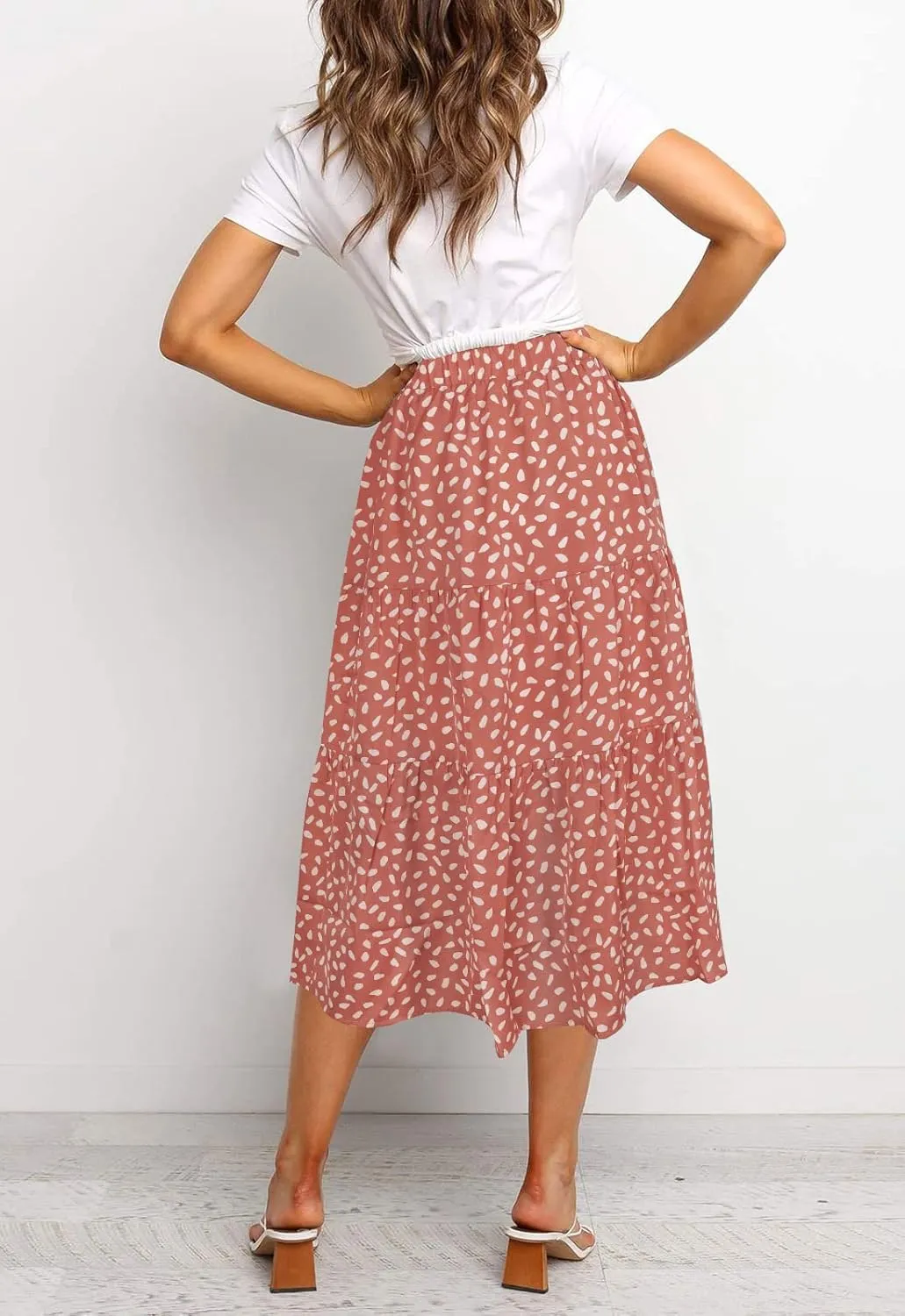 MEROKEETY Women's Boho Leopard Print Skirt Pleated A-Line Swing Midi Skirts