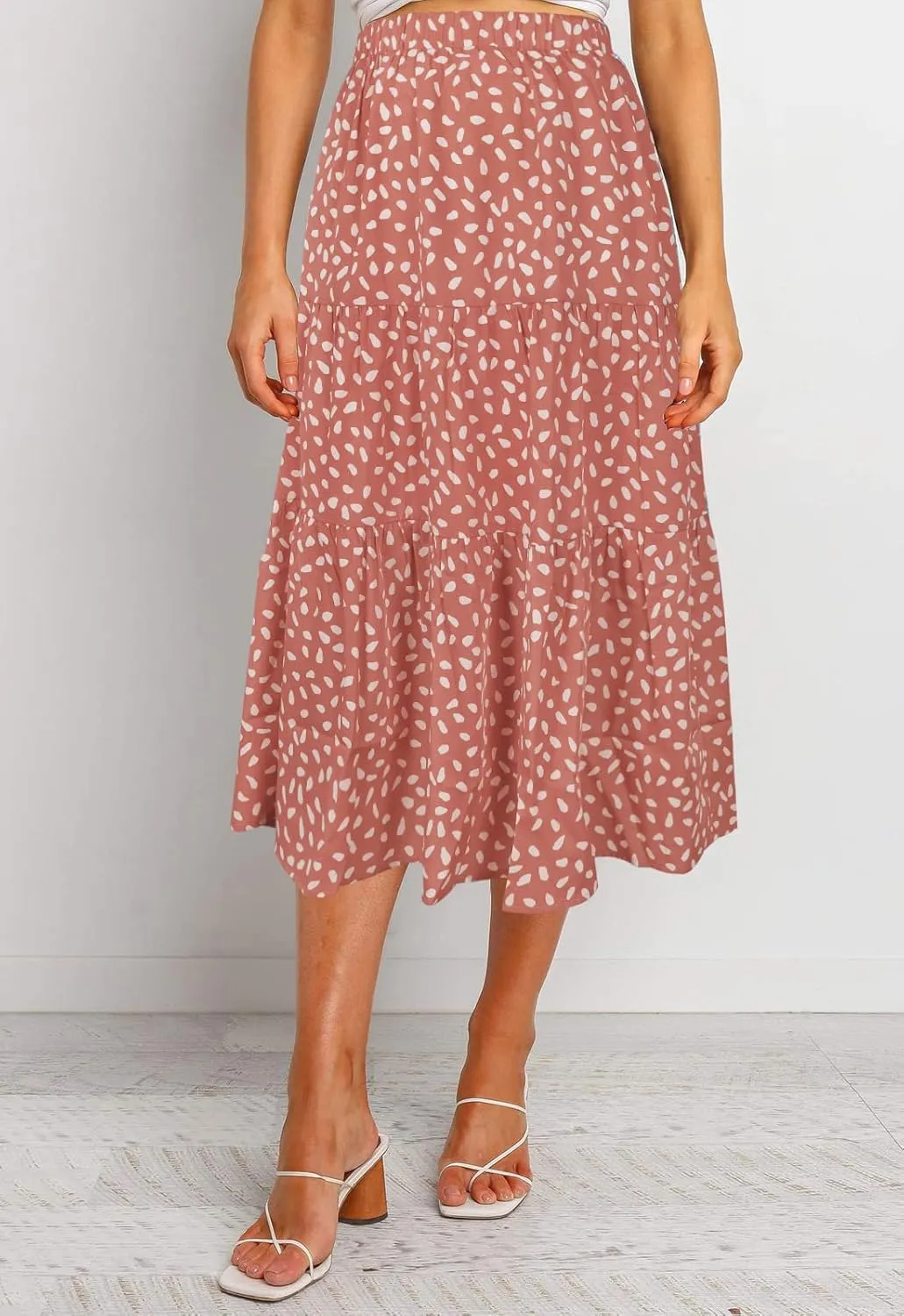 MEROKEETY Women's Boho Leopard Print Skirt Pleated A-Line Swing Midi Skirts