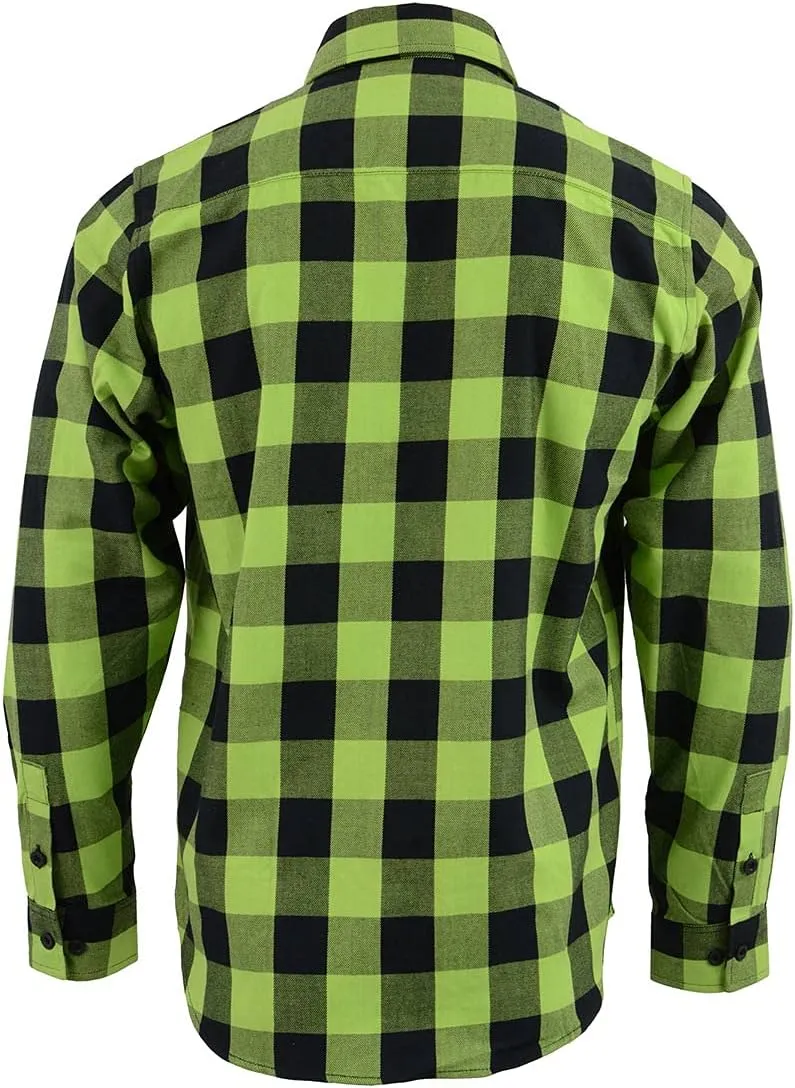 Milwaukee Leather MNG11632 Men's Flannel Plaid Black and Neon Green Long Sleeve Cotton Button Down Shirt