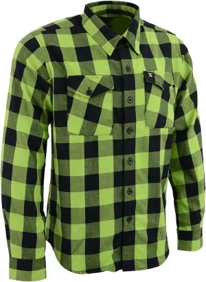 Milwaukee Leather MNG11632 Men's Flannel Plaid Black and Neon Green Long Sleeve Cotton Button Down Shirt