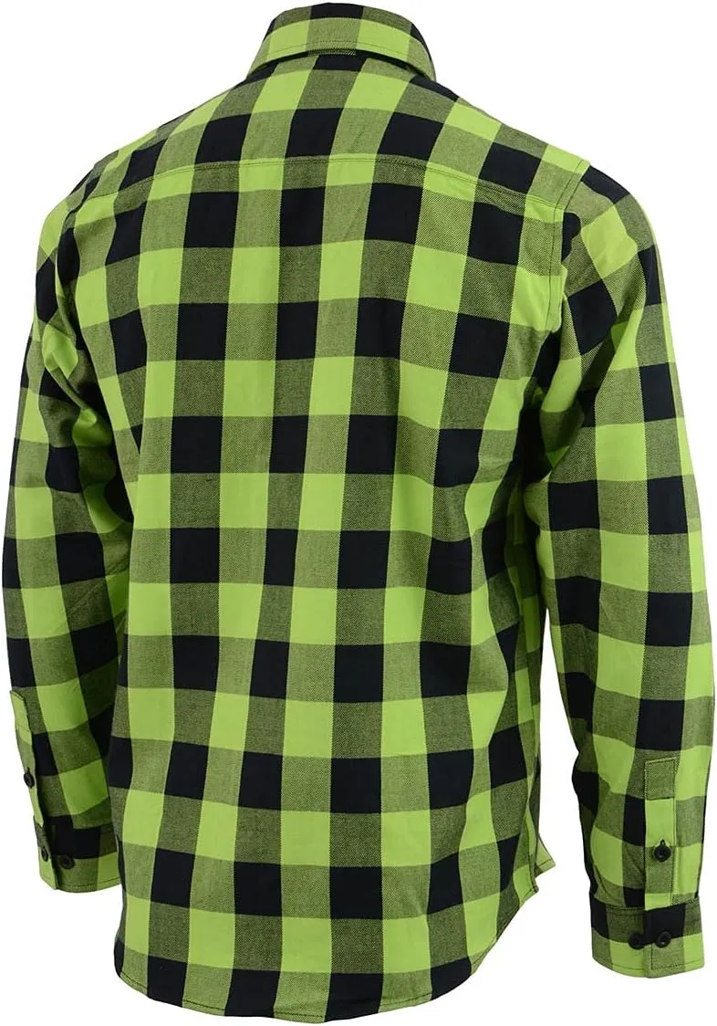Milwaukee Leather MNG11632 Men's Flannel Plaid Black and Neon Green Long Sleeve Cotton Button Down Shirt