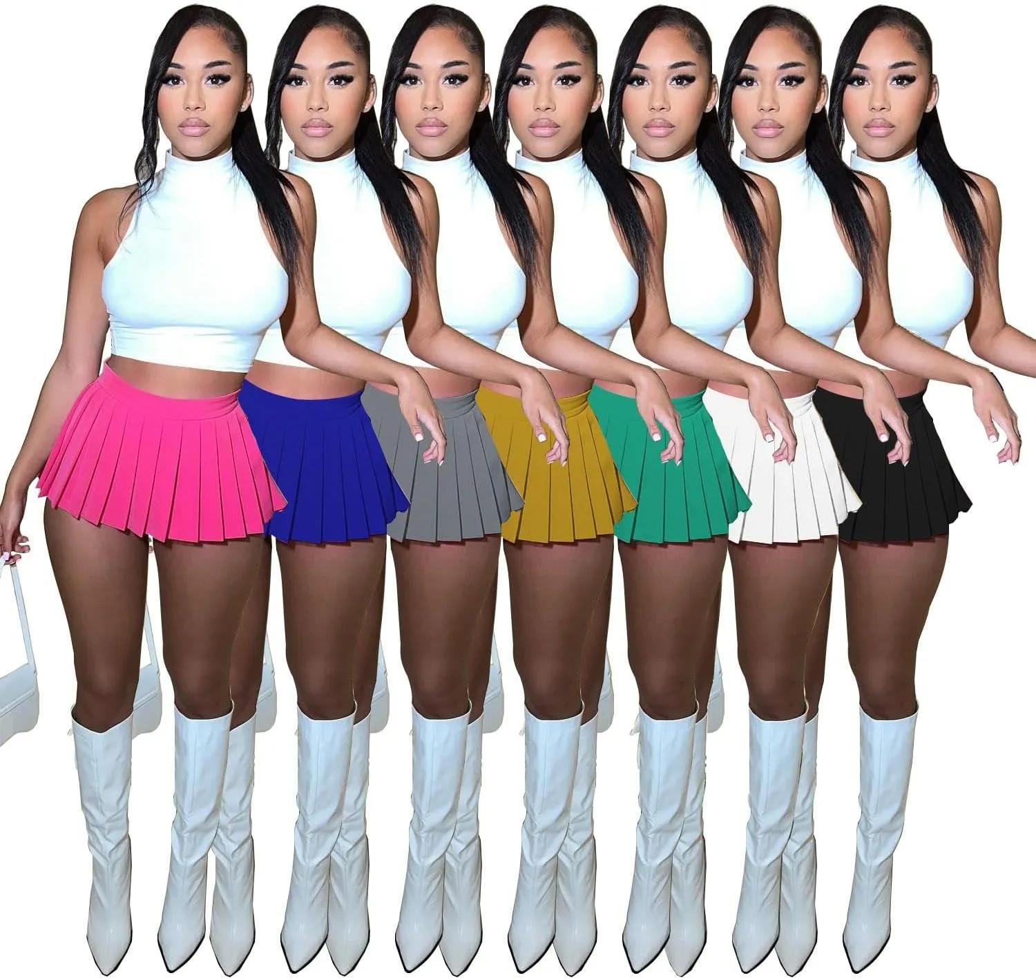 Mini Pleated Skirts for Women Sexy Cute Girl Y2k Short Cargo Skirt Women's Club Tennis Skort Skater A line with Slit