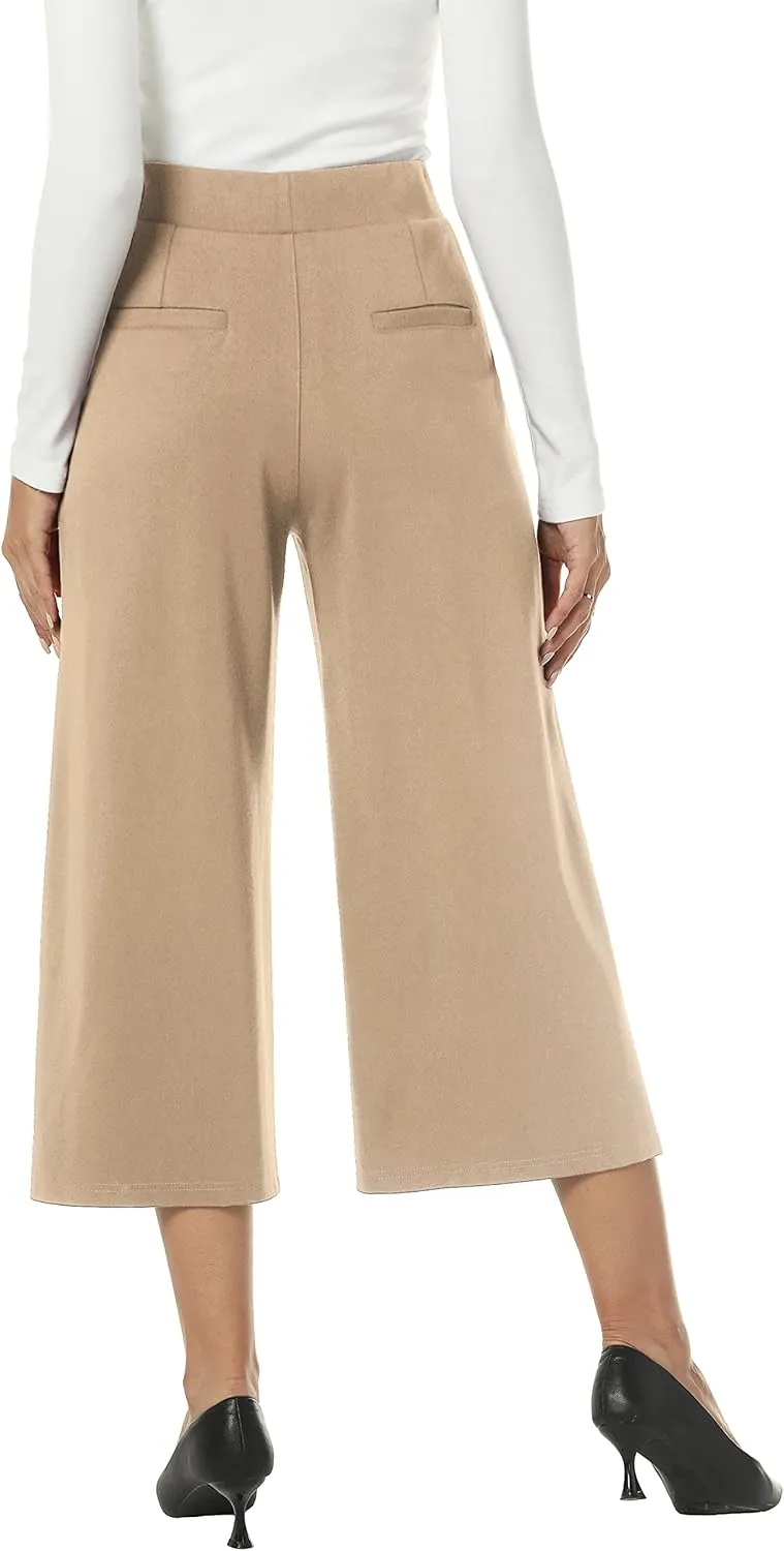 MISS MOLY Women's Wide Leg Pants Business Crop Palazo Dress Pants Capris Culotte Stretch Pull On Work Pants