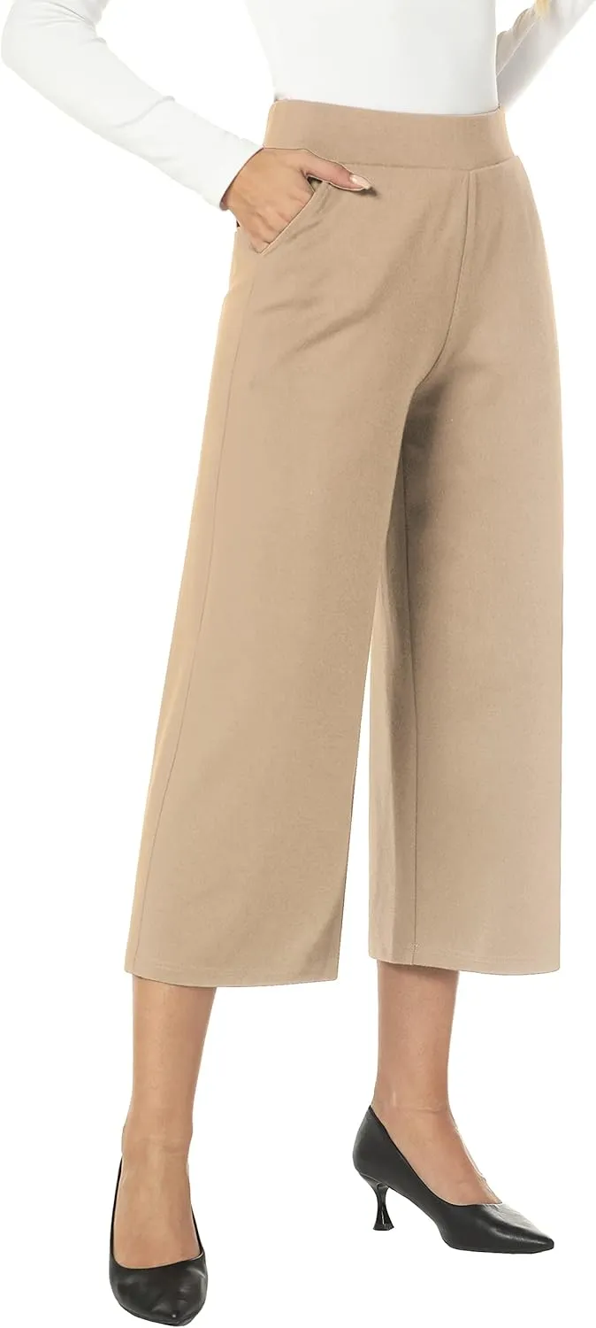 MISS MOLY Women's Wide Leg Pants Business Crop Palazo Dress Pants Capris Culotte Stretch Pull On Work Pants