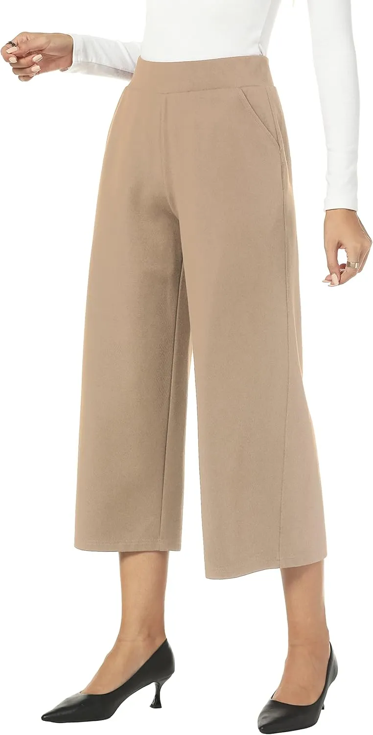 MISS MOLY Women's Wide Leg Pants Business Crop Palazo Dress Pants Capris Culotte Stretch Pull On Work Pants