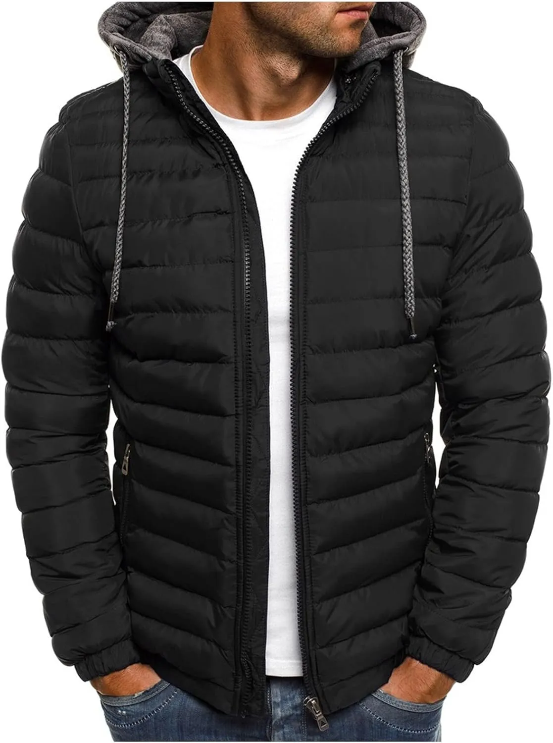 Muscularfit Men's Winter Puffer Jackets Lightweight Packable Quilted Jacket Full Zip Hooded Coat Thicken Insulated Jackets