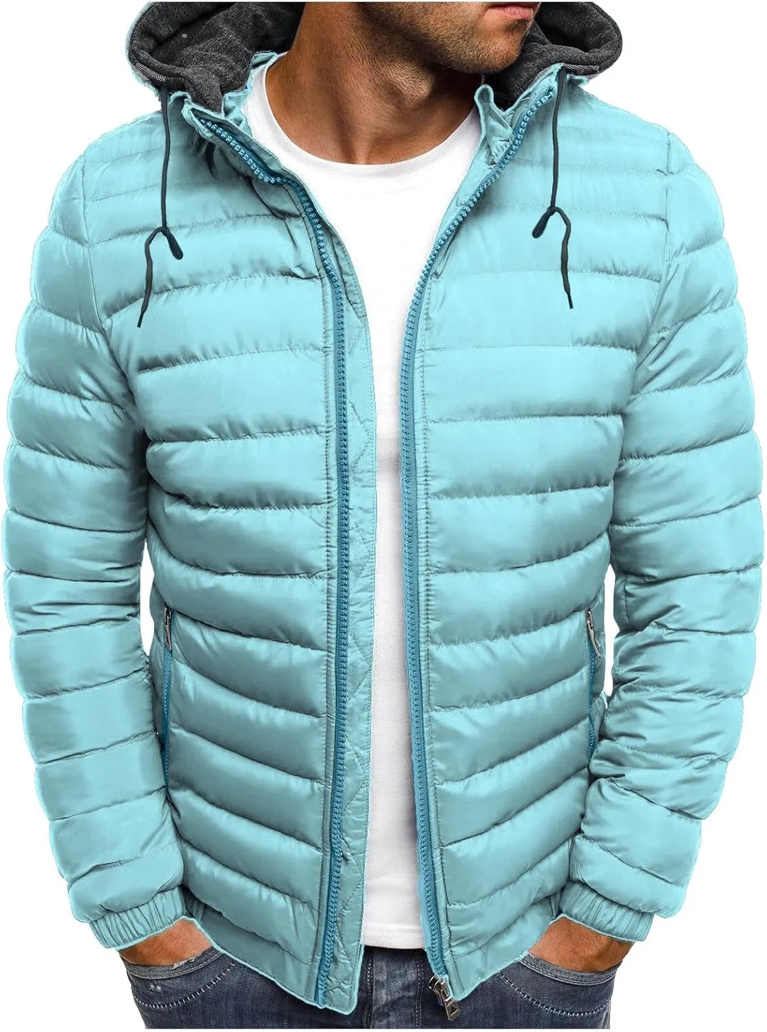 Muscularfit Men's Winter Puffer Jackets Lightweight Packable Quilted Jacket Full Zip Hooded Coat Thicken Insulated Jackets