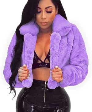 nerohusy Women Fluffy Fleece Coat Faux Fur Padded Jackets Winter Warm Long Sleeve Tops Solid Loose Turn-Down Collar Outerwear