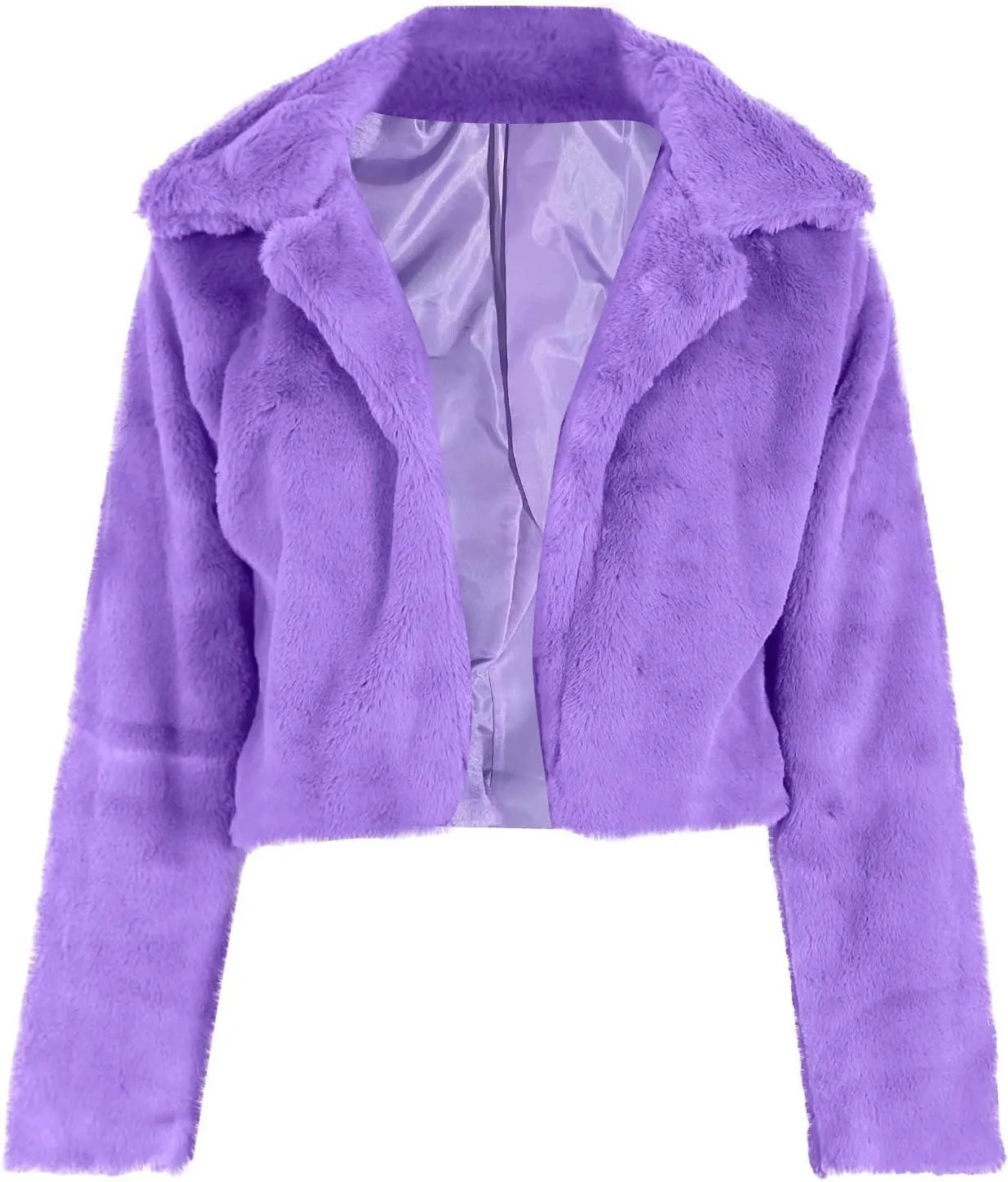 nerohusy Women Fluffy Fleece Coat Faux Fur Padded Jackets Winter Warm Long Sleeve Tops Solid Loose Turn-Down Collar Outerwear