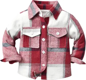 Neutral Kids Autumn Winter Coat Toddler Girls Boys Cute Button Down Plaid Flannel Jacket Shacket Outerwear