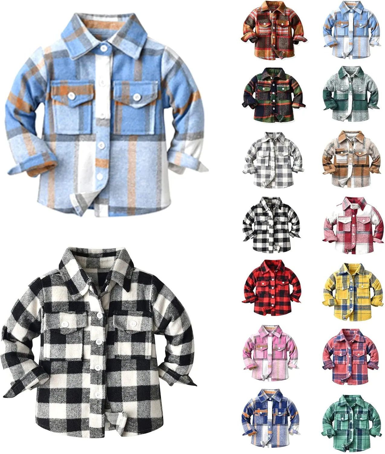 Neutral Kids Autumn Winter Coat Toddler Girls Boys Cute Button Down Plaid Flannel Jacket Shacket Outerwear
