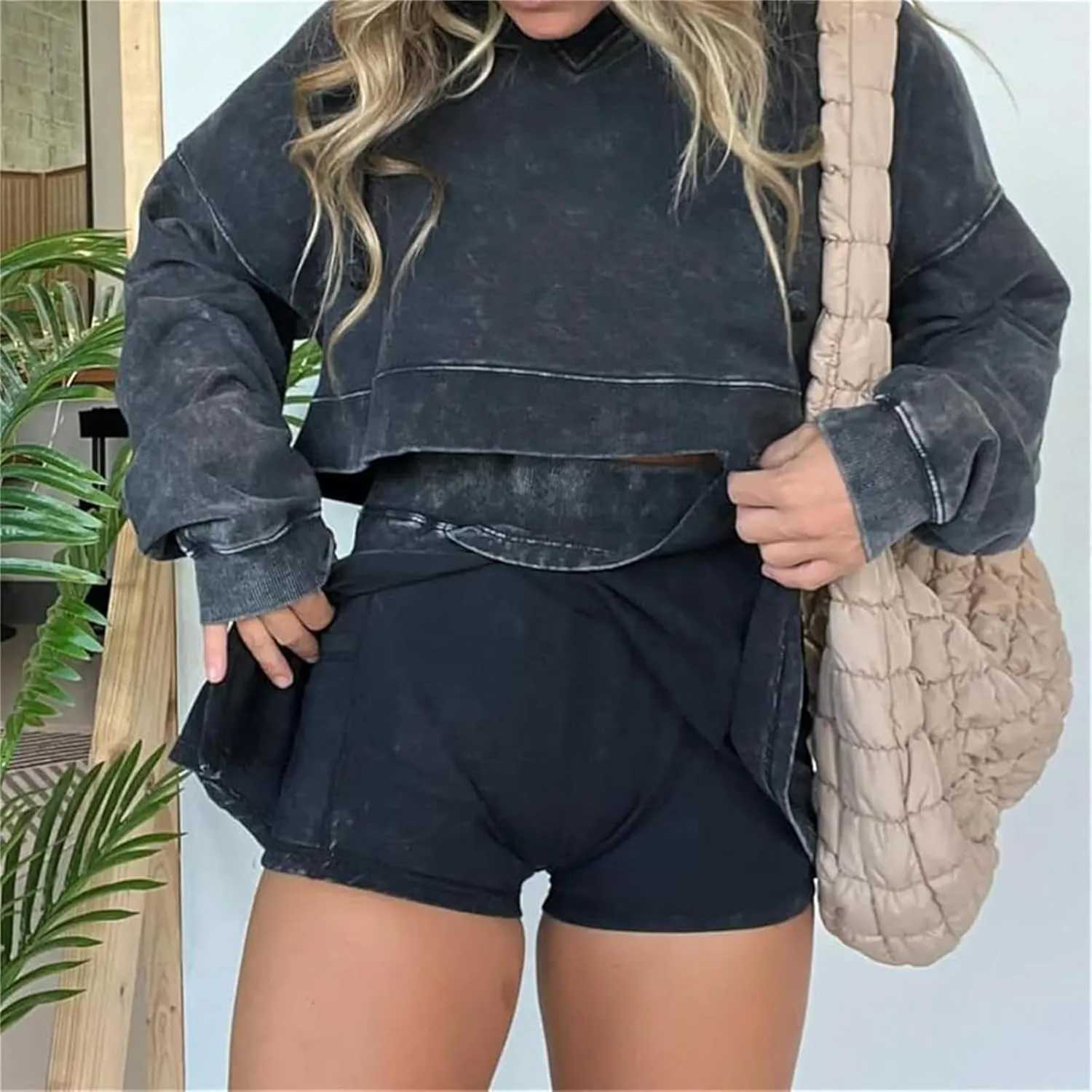 New Lounge Washed Hoodie Skirt Set,Lounge Long Sleeve Skort Set,Mini Skirt Sets Women 2 Piece Outfits