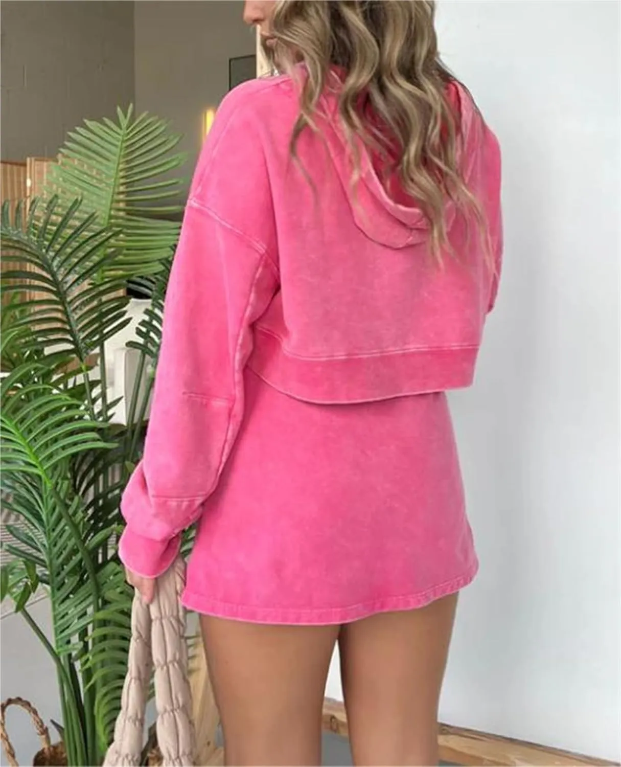 New Lounge Washed Hoodie Skirt Set,Lounge Long Sleeve Skort Set,Mini Skirt Sets Women 2 Piece Outfits