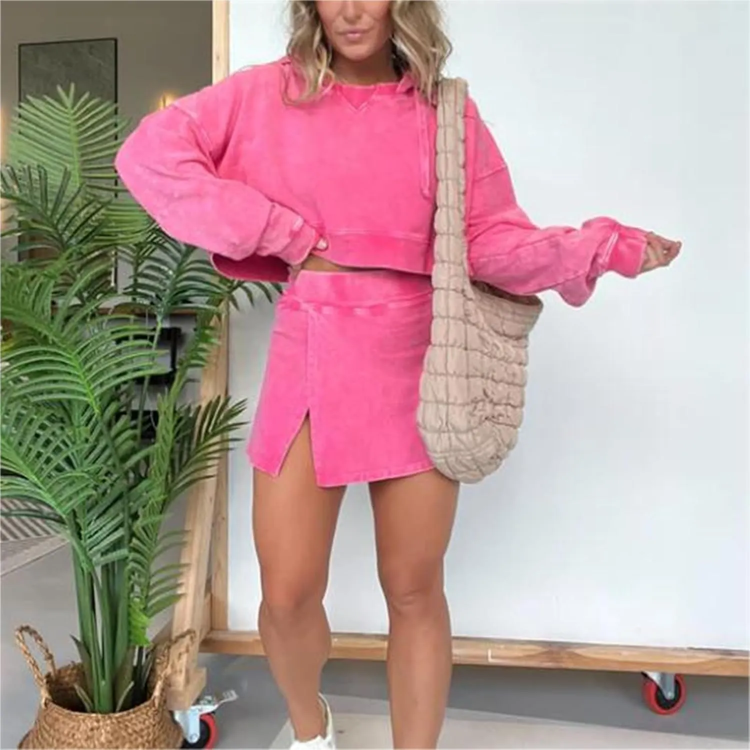 New Lounge Washed Hoodie Skirt Set,Lounge Long Sleeve Skort Set,Mini Skirt Sets Women 2 Piece Outfits