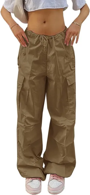 Neyaolk Parachute Pants for Women, Cargo Pants Women Baggy, Y2K Low Waist Wide Leg Baggy Relaxed Jogger Pants