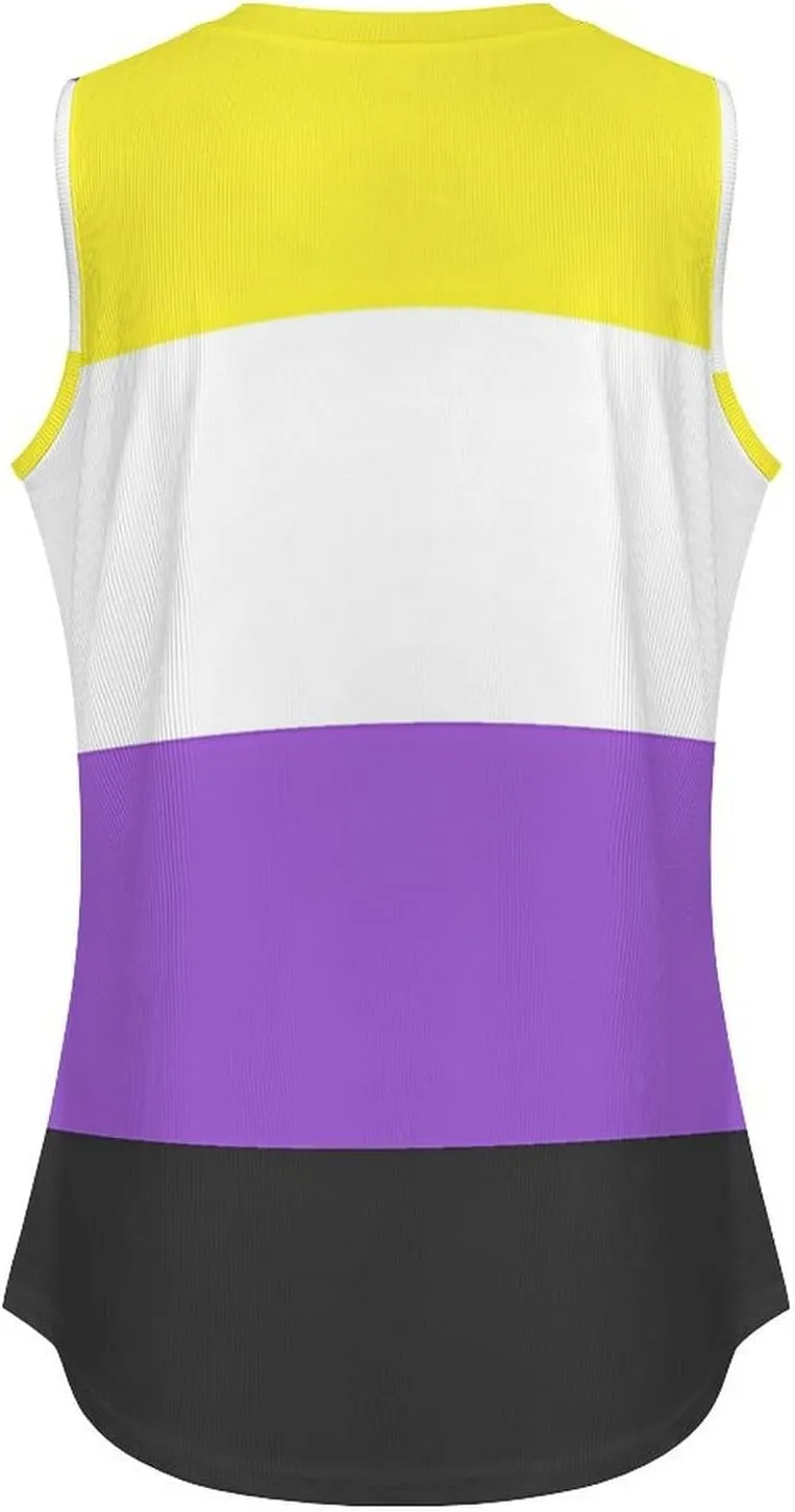 Non-Binary Flag Women's Tank Top Sleeveless V Neck T Shirt Casual Vests Funny Blouses