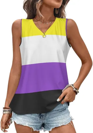 Non-Binary Flag Women's Tank Top Sleeveless V Neck T Shirt Casual Vests Funny Blouses