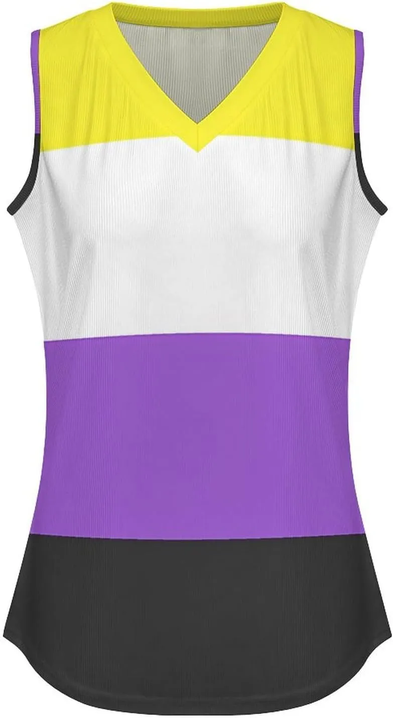 Non-Binary Flag Women's Tank Top Sleeveless V Neck T Shirt Casual Vests Funny Blouses