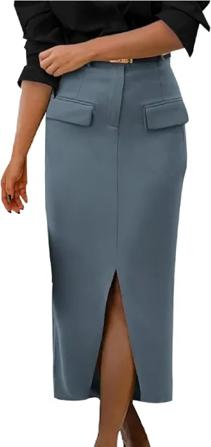 Office Work Split Pencil Skirt for Women Cotton High Waist Slim Bodycon Hip Hugging Skirt Maxi Long Pencil Skirts