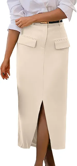 Office Work Split Pencil Skirt for Women Cotton High Waist Slim Bodycon Hip Hugging Skirt Maxi Long Pencil Skirts