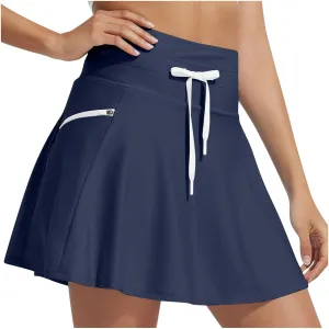 Oplxuo Tennis Skirts for Women Golf Athletic Activewear Swim Skirt Mini Summer Workout Running Skirt with Zipper Pockets