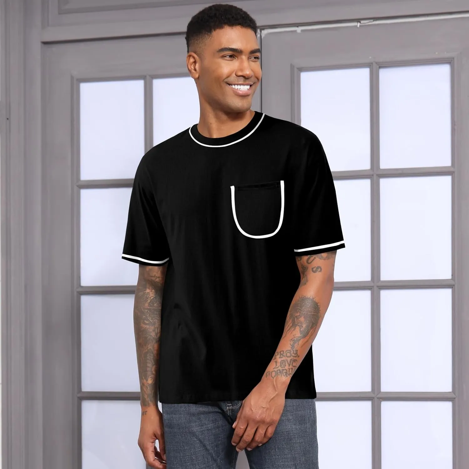 Opomelo Men's Fashion Oversized T-Shirt Athletic Workout Short Sleeve Shirt Casual Crewneck Tshirts with Pocket