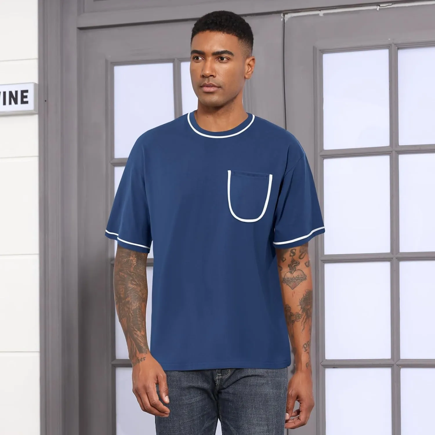 Opomelo Men's Fashion Oversized T-Shirt Athletic Workout Short Sleeve Shirt Casual Crewneck Tshirts with Pocket