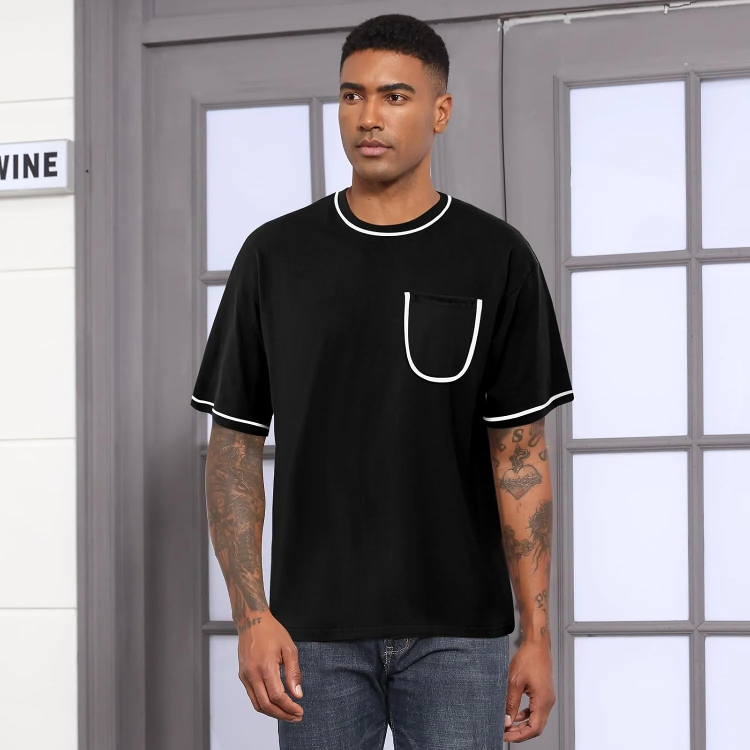 Opomelo Men's Fashion Oversized T-Shirt Athletic Workout Short Sleeve Shirt Casual Crewneck Tshirts with Pocket