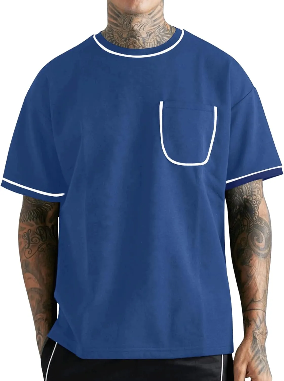 Opomelo Men's Fashion Oversized T-Shirt Athletic Workout Short Sleeve Shirt Casual Crewneck Tshirts with Pocket