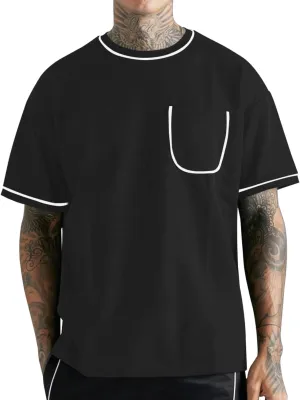 Opomelo Men's Fashion Oversized T-Shirt Athletic Workout Short Sleeve Shirt Casual Crewneck Tshirts with Pocket