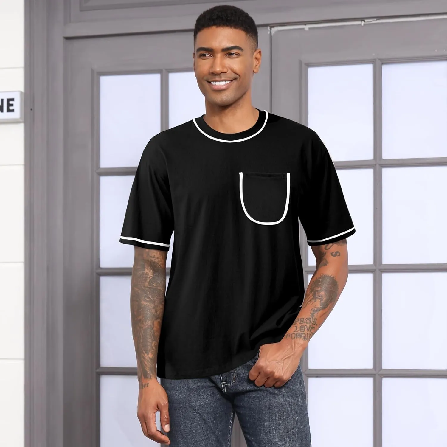 Opomelo Men's Fashion Oversized T-Shirt Athletic Workout Short Sleeve Shirt Casual Crewneck Tshirts with Pocket