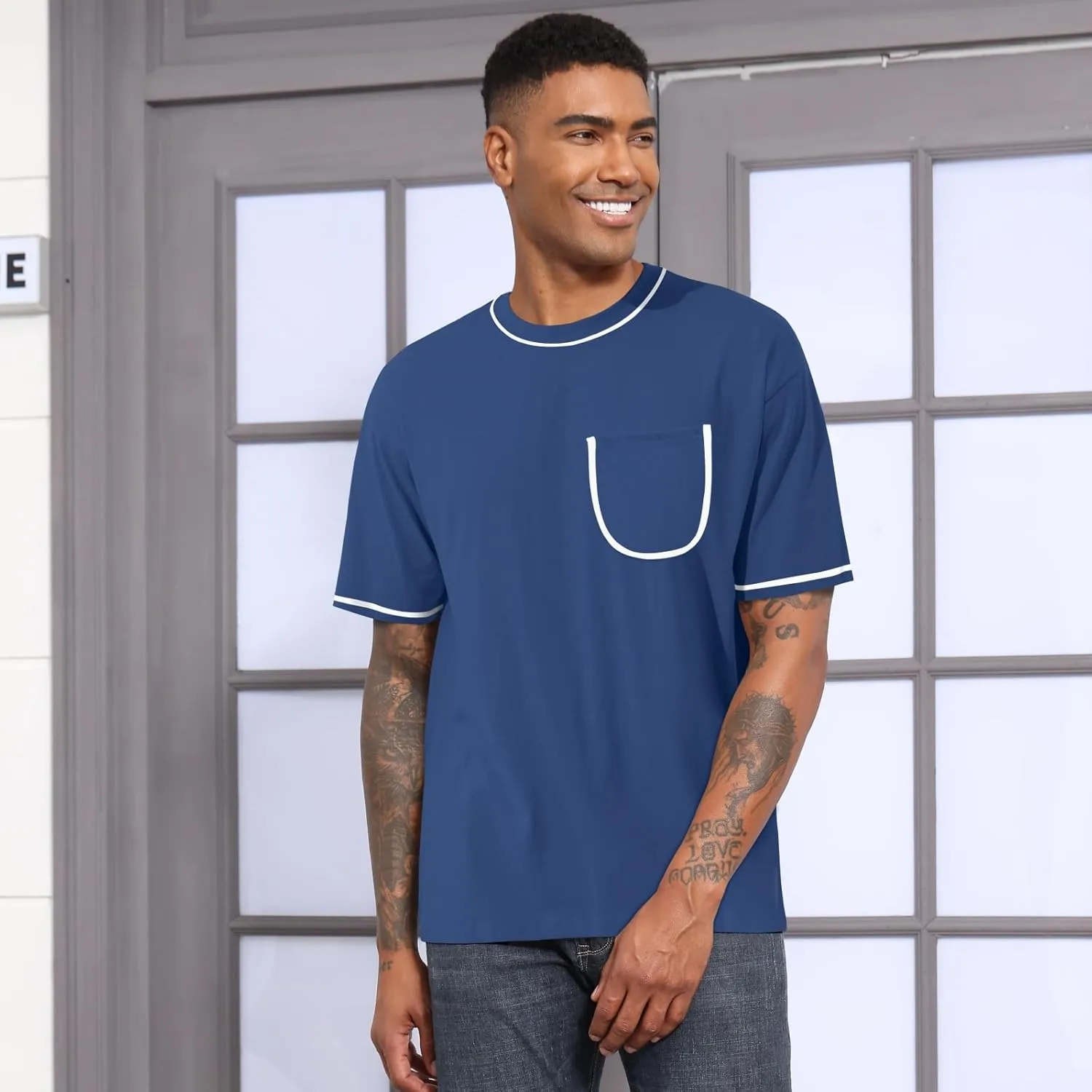 Opomelo Men's Fashion Oversized T-Shirt Athletic Workout Short Sleeve Shirt Casual Crewneck Tshirts with Pocket