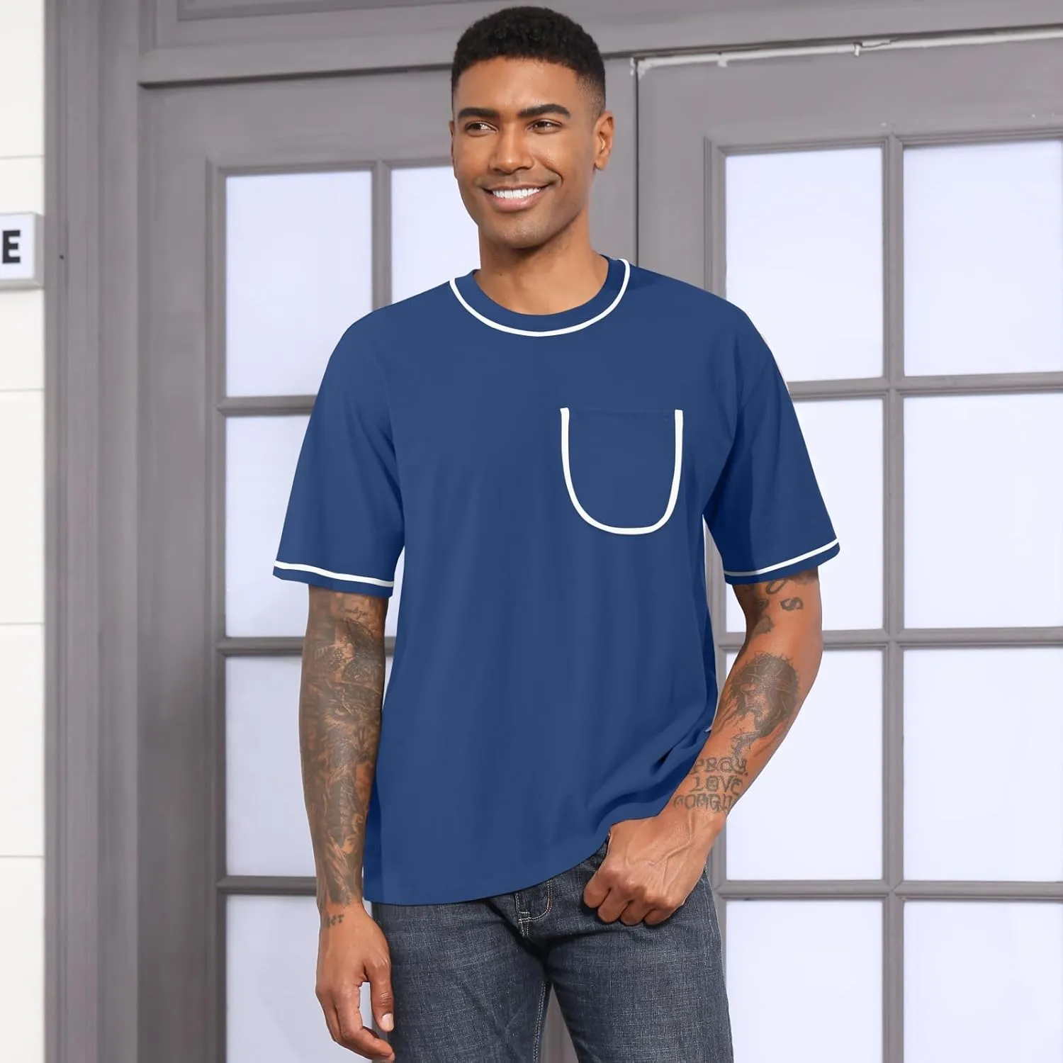 Opomelo Men's Fashion Oversized T-Shirt Athletic Workout Short Sleeve Shirt Casual Crewneck Tshirts with Pocket