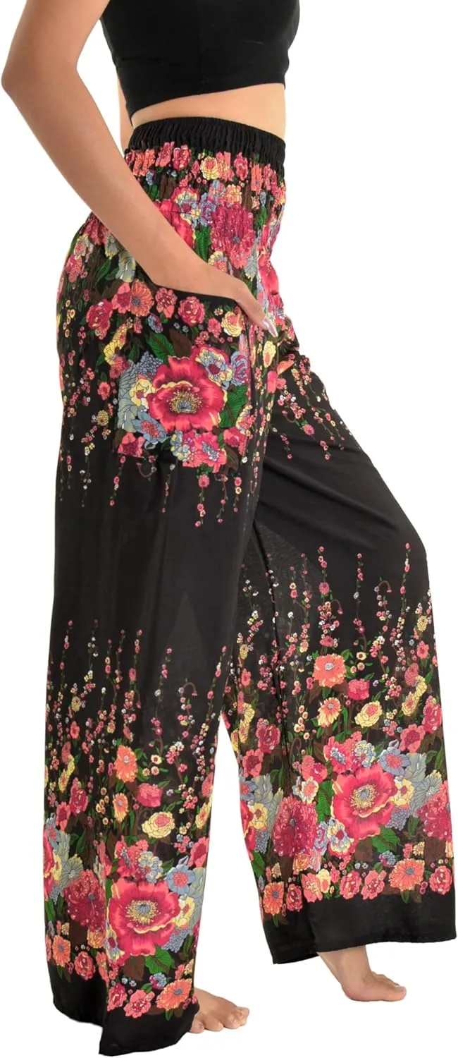 Orient Trail Open Ankle Wide Leg Harem Pants with Pocket -Yoga Flowy Pants for Women US Size 0-24