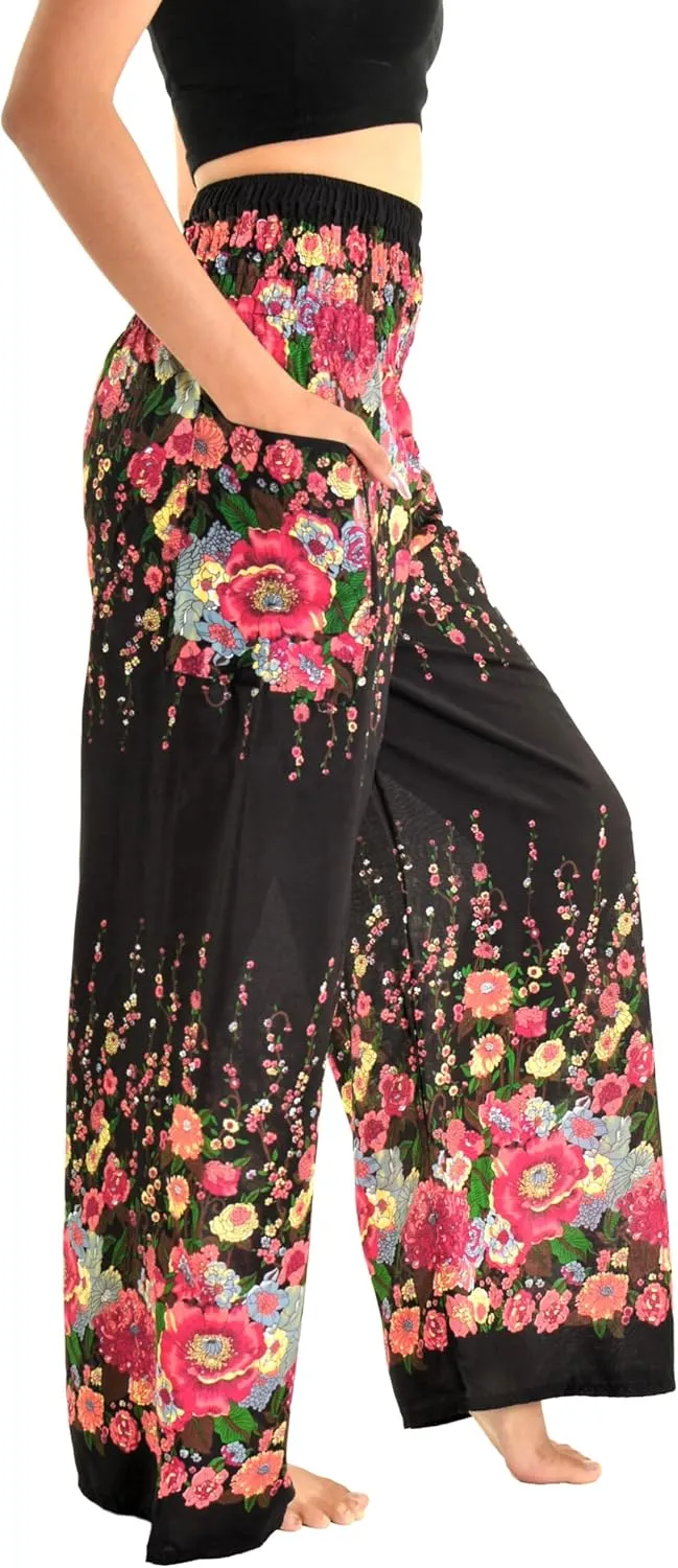 Orient Trail Open Ankle Wide Leg Harem Pants with Pocket -Yoga Flowy Pants for Women US Size 0-24
