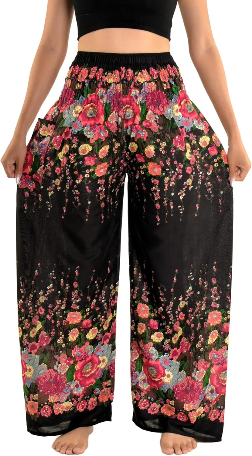 Orient Trail Open Ankle Wide Leg Harem Pants with Pocket -Yoga Flowy Pants for Women US Size 0-24