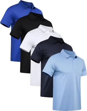 OYGSieg 5 Pack Mens Polo Shirt Short Sleeve Tactical Shirts Quick Dry Performance Golf Shirt Pique Jersey Outdoor Shirt