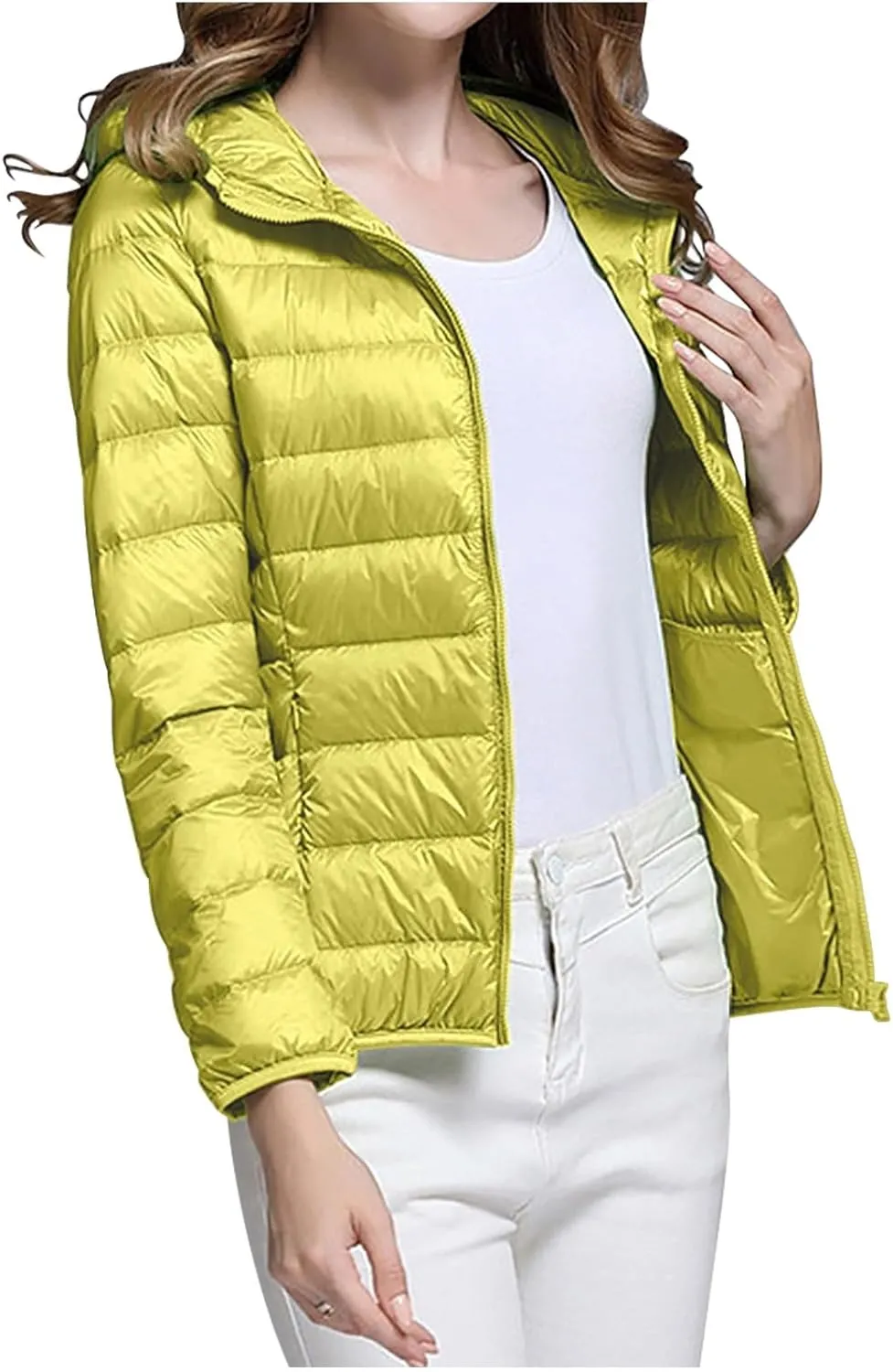 Packable Puffer Jacket for Women Lightweight Down Coat Full-Zip Quilted Jackets Water-Resistant Warm Outwear