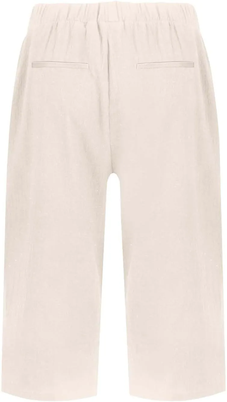 Pedal Pushers for Women Straight Leg Linen Capri Pants Relaxed Fit Cover Up Elastic Waist Bermuda Shorts with Pockets