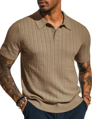 PJ PAUL JONES Mens Knit Polo Shirt Short Sleeve Hollow Out Knit Shirt Texture Knitted Polo